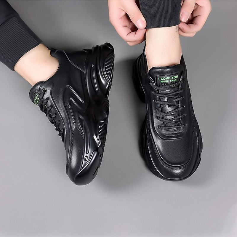 Men Quality Leather Elevator Sneakers High Heel Sneakers 6cm/2.36 Inches